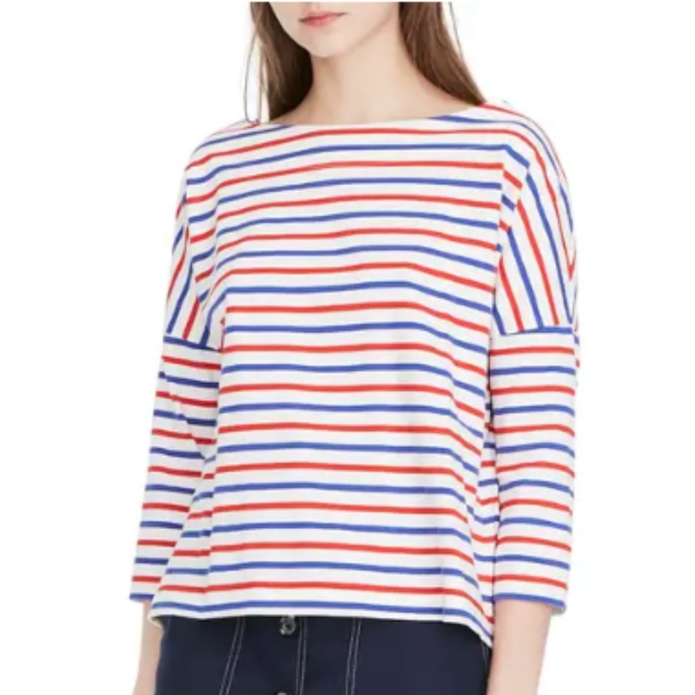 J.CREW | Oversize Stripe Tee in Ivory with Red/Blue Stripes, Size M